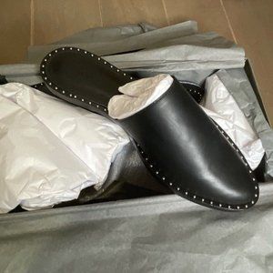 AllSaints Rick Black Leather Microstud Flat Mules, US 9, NIB